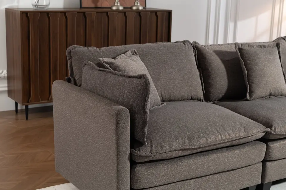 Chenille Three-Seat Modular Sofa with Cushioned Ottoman thumbnail 34