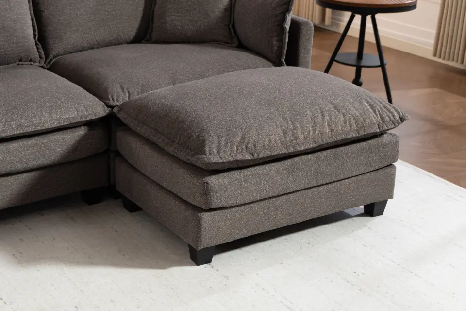 Chenille Three-Seat Modular Sofa with Cushioned Ottoman thumbnail 35