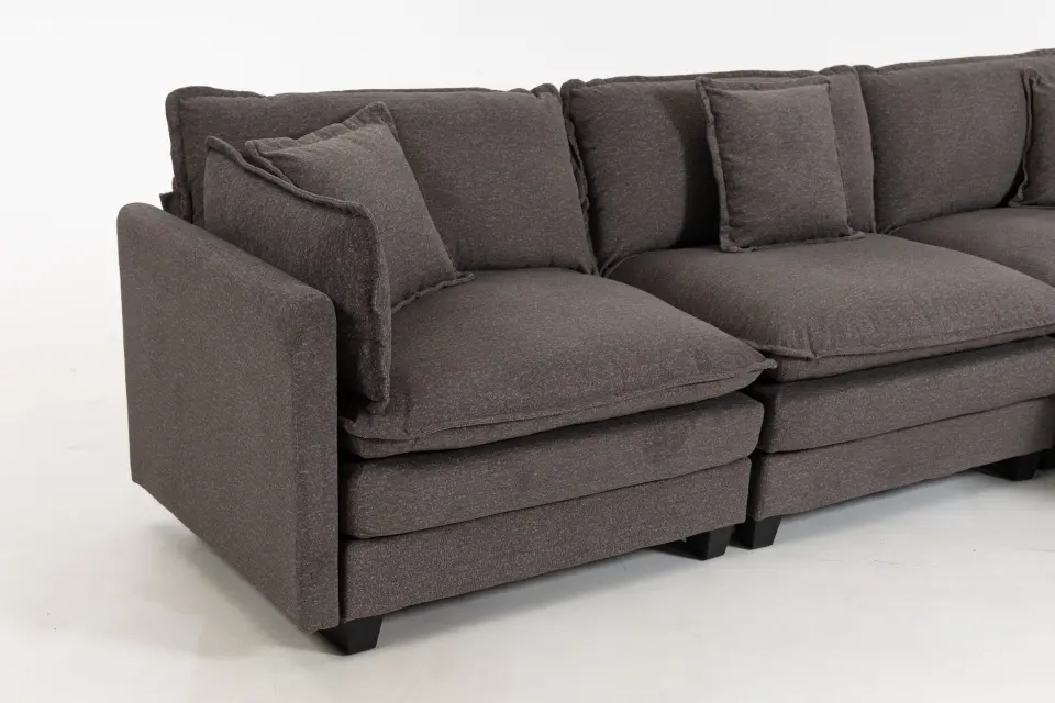 Chenille Three-Seat Modular Sofa with Cushioned Ottoman thumbnail 36