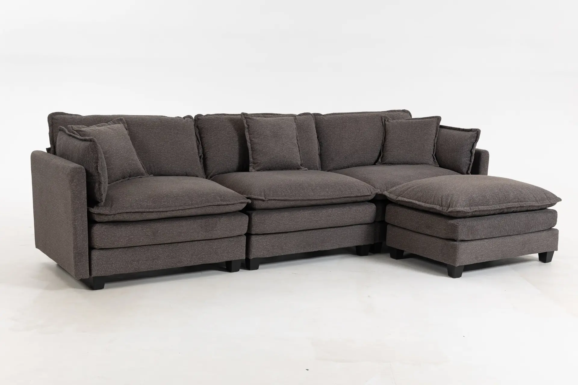 Chenille Three-Seat Modular Sofa with Cushioned Ottoman - view 37
