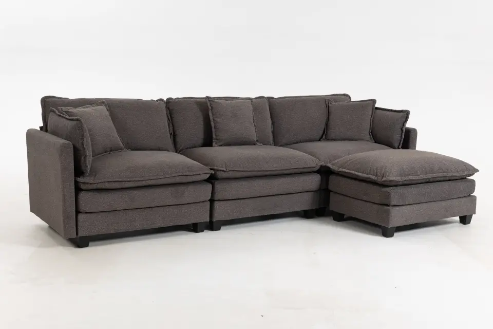Chenille Three-Seat Modular Sofa with Cushioned Ottoman thumbnail 37