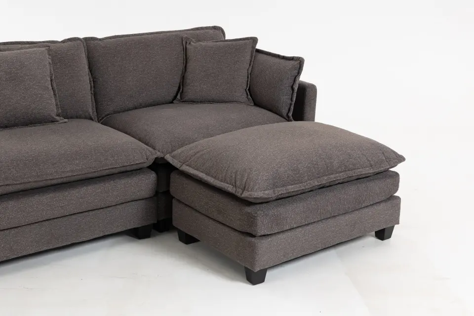 Chenille Three-Seat Modular Sofa with Cushioned Ottoman thumbnail 38