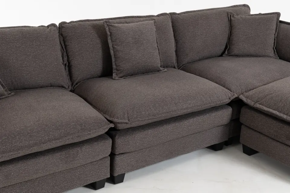 Chenille Three-Seat Modular Sofa with Cushioned Ottoman thumbnail 39