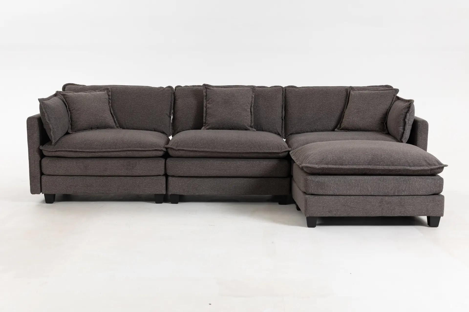 Chenille Three-Seat Modular Sofa with Cushioned Ottoman - view 41