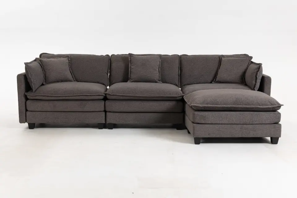 Chenille Three-Seat Modular Sofa with Cushioned Ottoman thumbnail 41