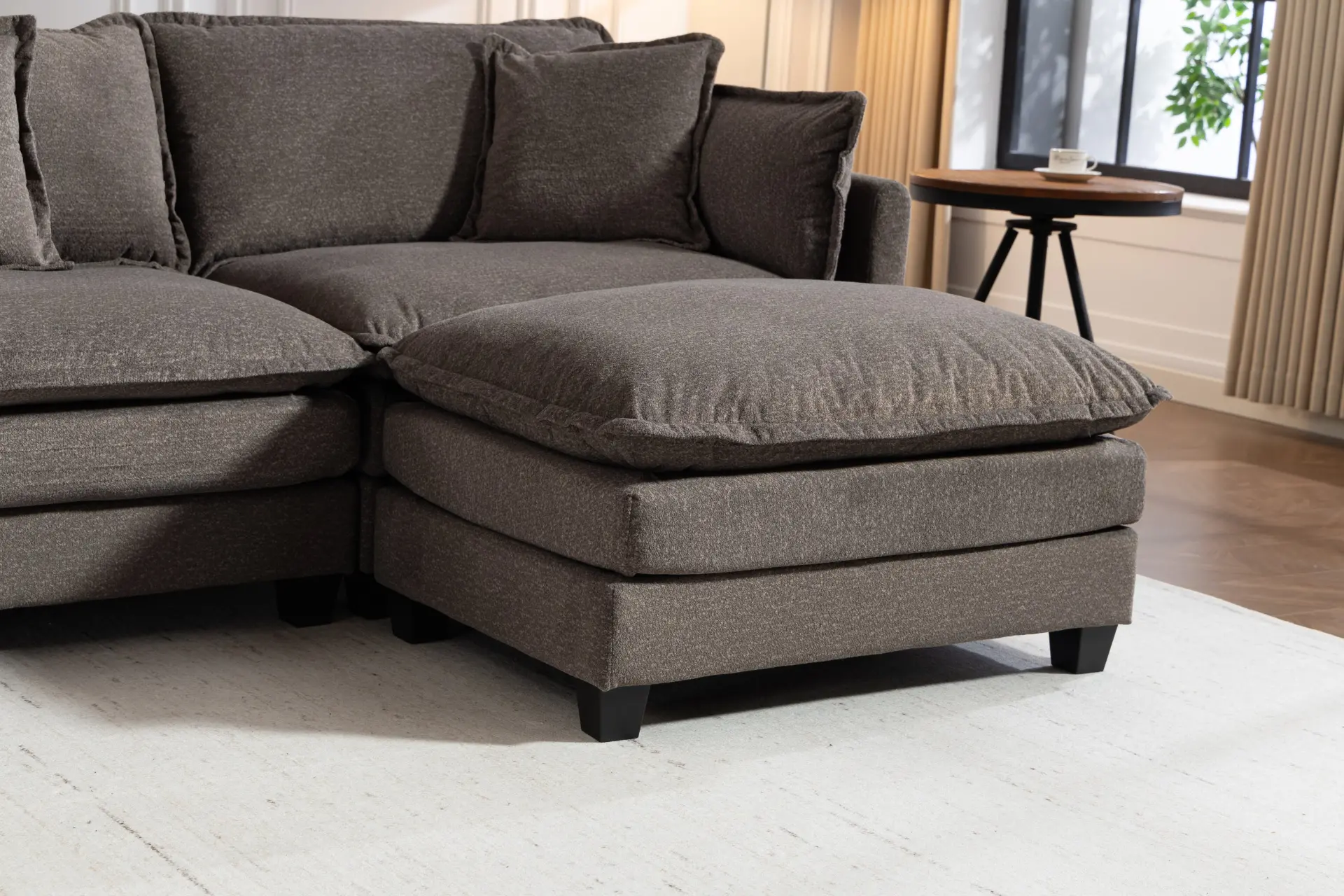 Chenille Three-Seat Modular Sofa with Cushioned Ottoman - view 42