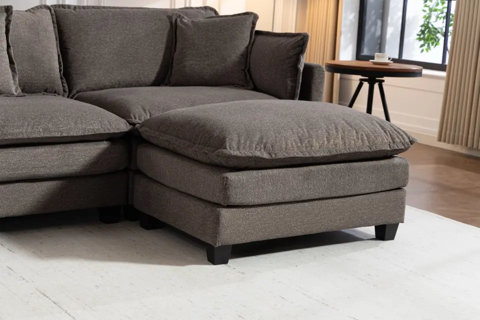Chenille Three-Seat Modular Sofa with Cushioned Ottoman thumbnail 42