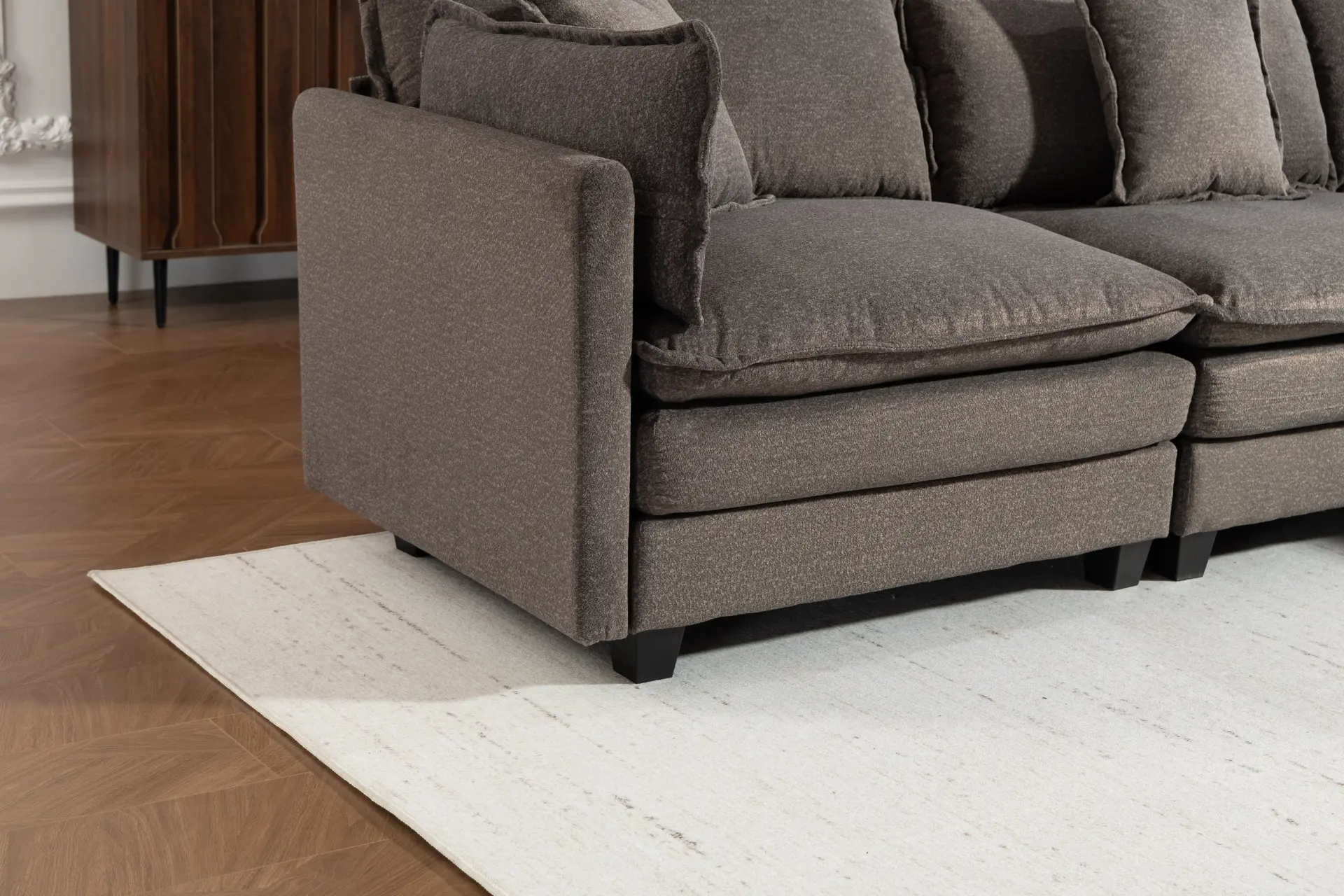 Chenille Three-Seat Modular Sofa with Cushioned Ottoman - view 44