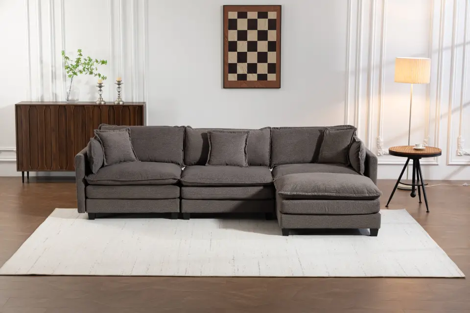 Chenille Three-Seat Modular Sofa with Cushioned Ottoman thumbnail 45