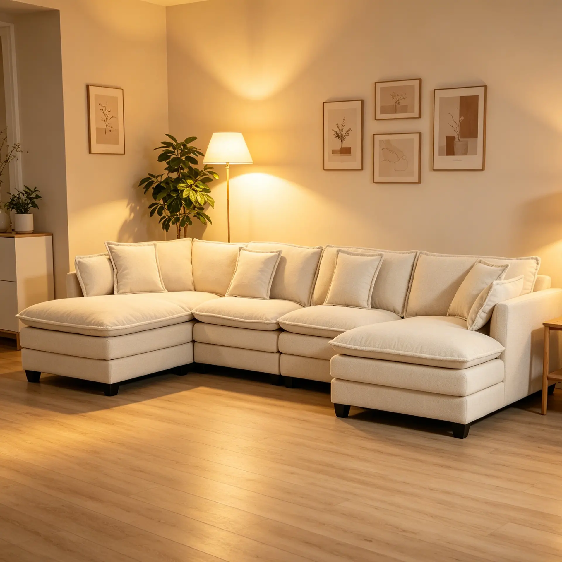 Chenille Four-Seat Modular Sofa with Dual Ottomans - view 2