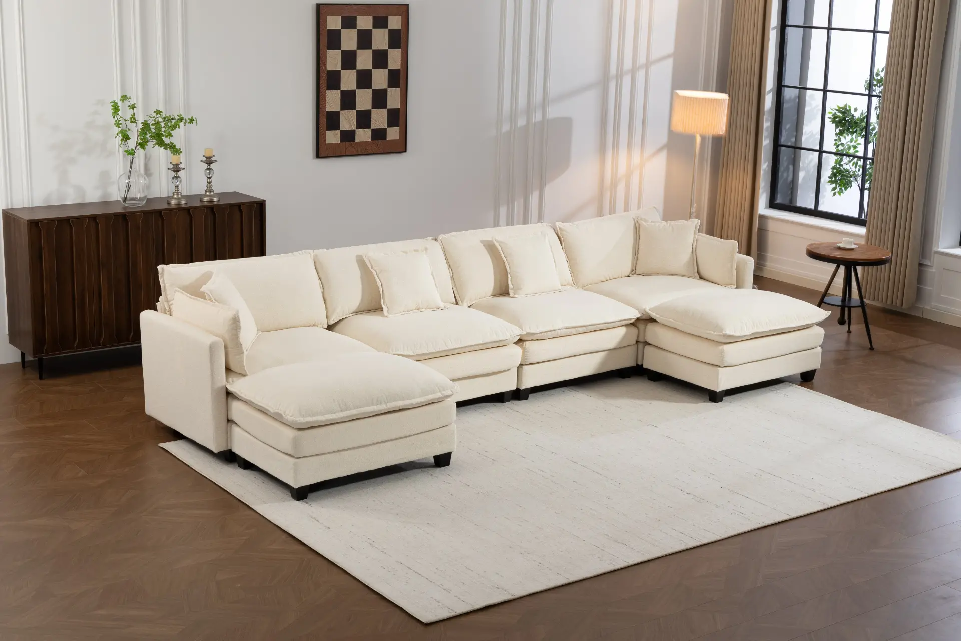 Chenille Four-Seat Modular Sofa with Dual Ottomans - view 3