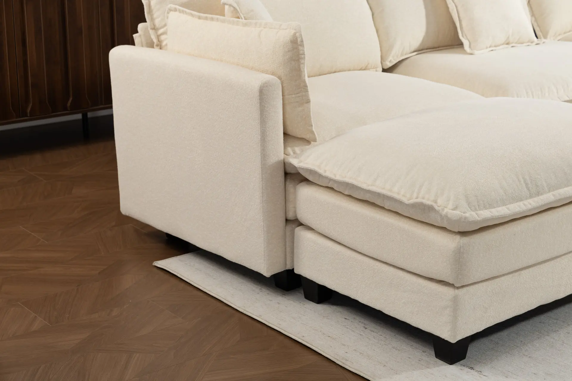 Chenille Four-Seat Modular Sofa with Dual Ottomans - view 4