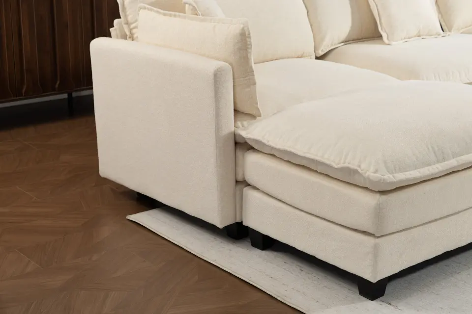 Chenille Four-Seat Modular Sofa with Dual Ottomans thumbnail 4