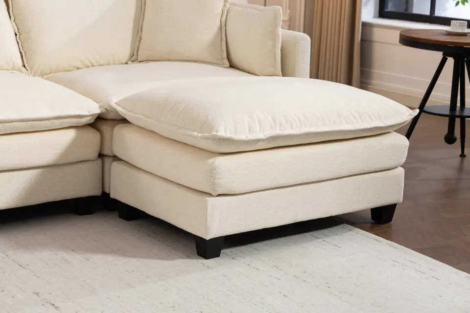 Chenille Four-Seat Modular Sofa with Dual Ottomans thumbnail 5