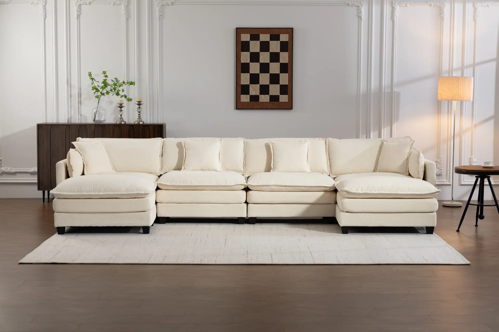 Chenille Four-Seat Modular Sofa with Dual Ottomans - view 6