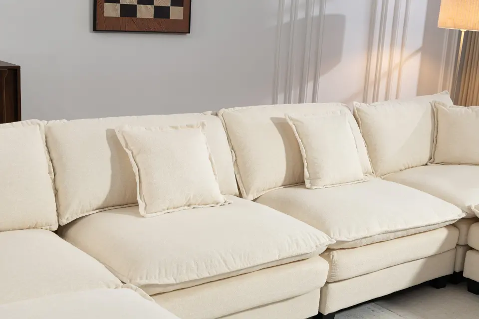 Chenille Four-Seat Modular Sofa with Dual Ottomans thumbnail 7
