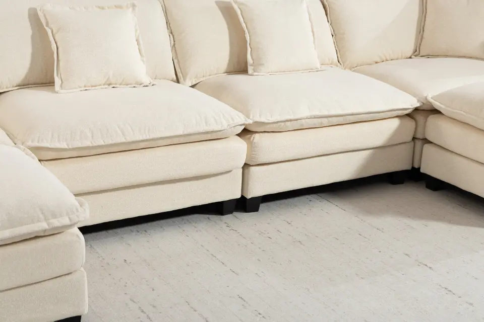Chenille Four-Seat Modular Sofa with Dual Ottomans thumbnail 8