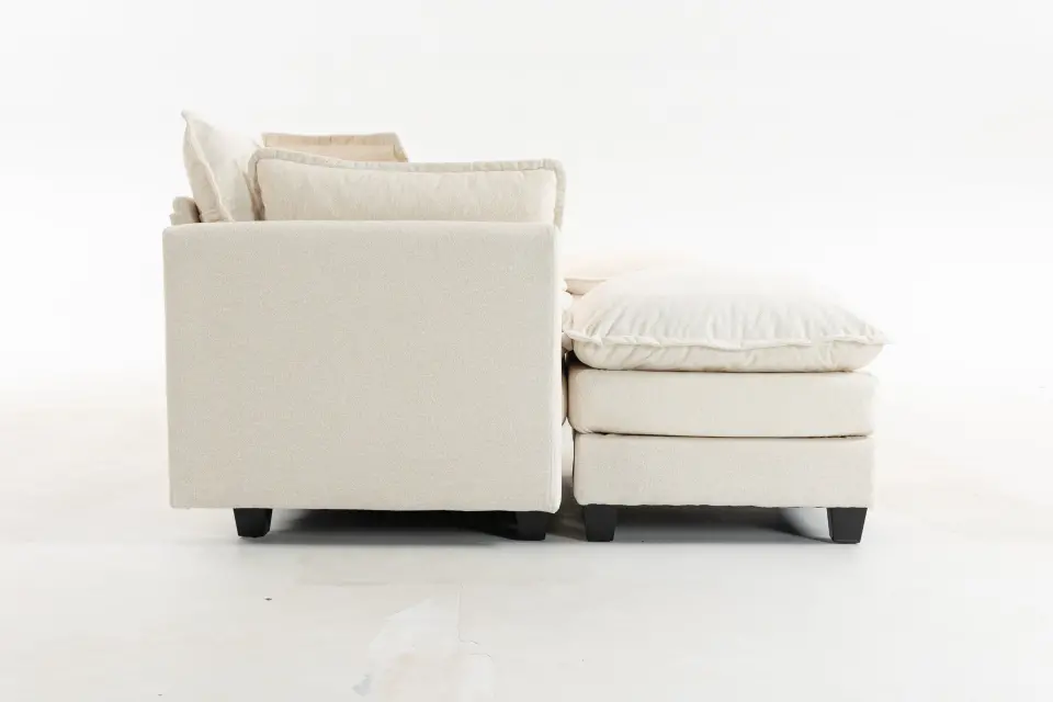 Chenille Four-Seat Modular Sofa with Dual Ottomans thumbnail 11