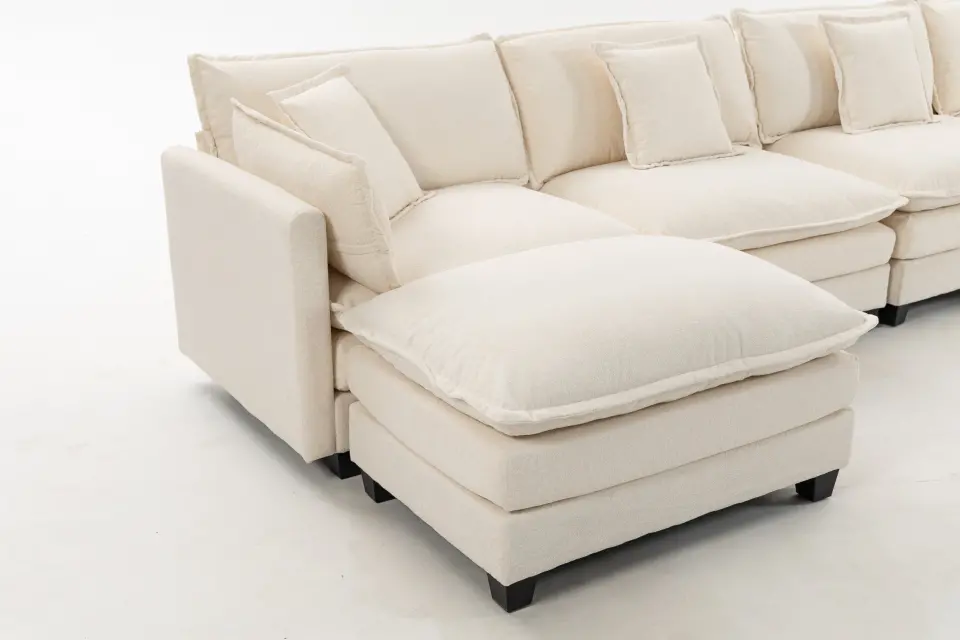 Chenille Four-Seat Modular Sofa with Dual Ottomans thumbnail 13