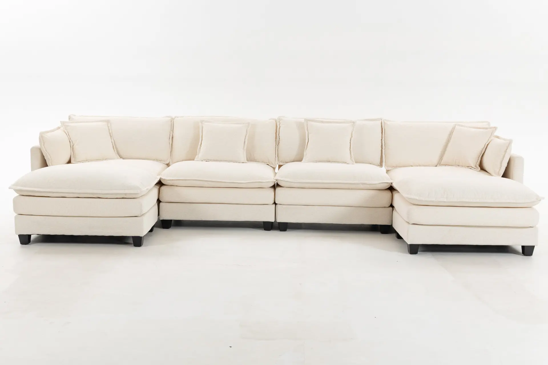 Chenille Four-Seat Modular Sofa with Dual Ottomans - view 14