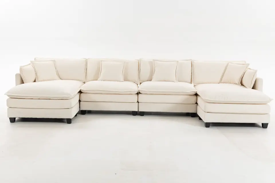 Chenille Four-Seat Modular Sofa with Dual Ottomans thumbnail 14