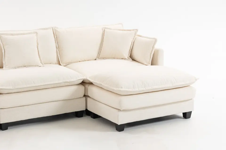Chenille Four-Seat Modular Sofa with Dual Ottomans thumbnail 15