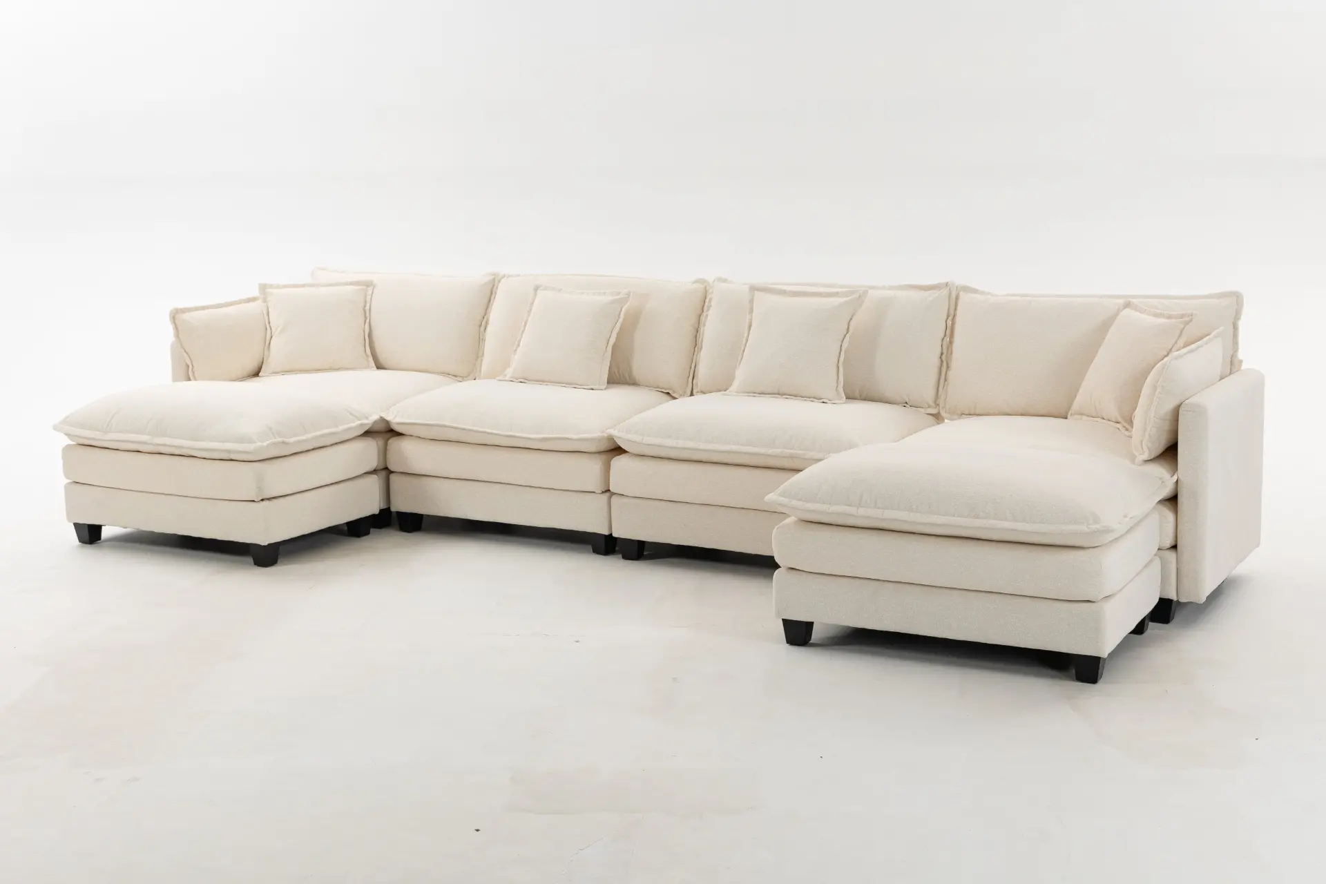 Chenille Four-Seat Modular Sofa with Dual Ottomans - view 16