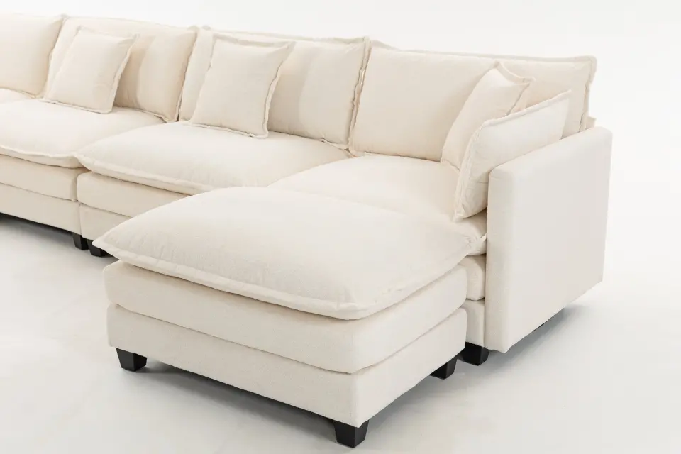 Chenille Four-Seat Modular Sofa with Dual Ottomans thumbnail 17