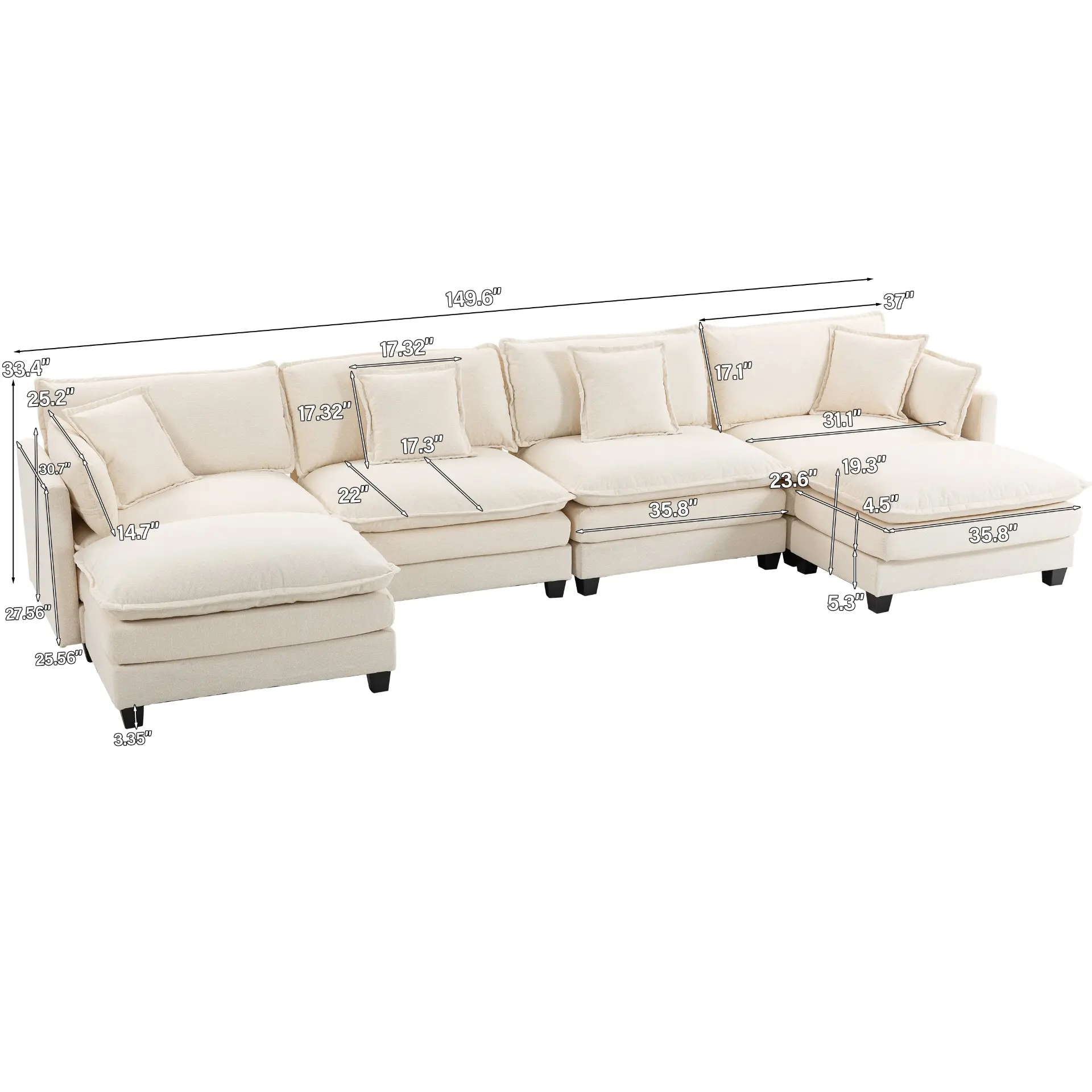 Chenille Four-Seat Modular Sofa with Dual Ottomans - view 19