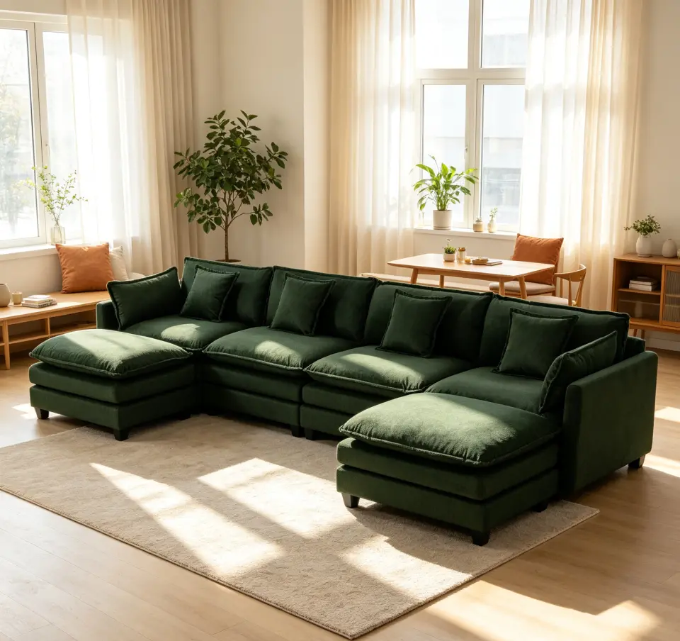 Chenille Four-Seat Modular Sofa with Dual Ottomans thumbnail 20