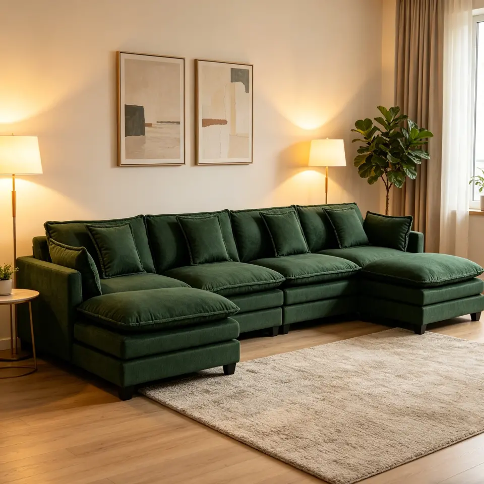 Chenille Four-Seat Modular Sofa with Dual Ottomans thumbnail 21