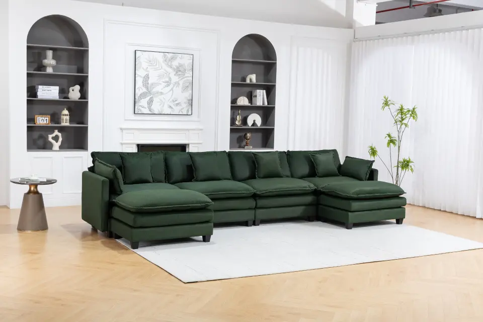 Chenille Four-Seat Modular Sofa with Dual Ottomans thumbnail 22