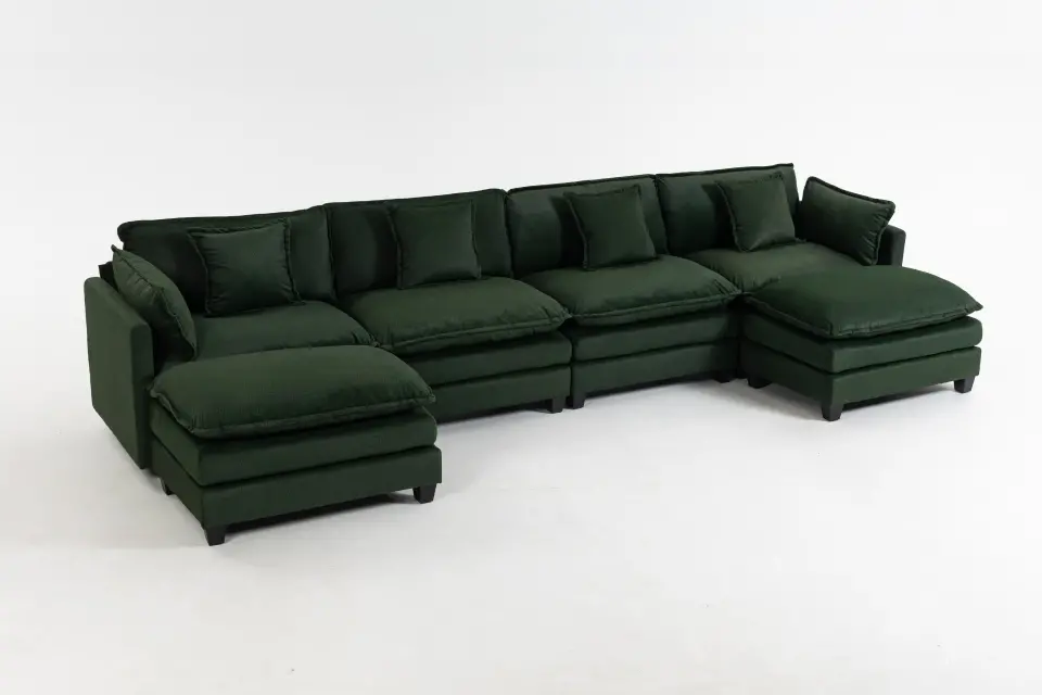 Chenille Four-Seat Modular Sofa with Dual Ottomans thumbnail 24