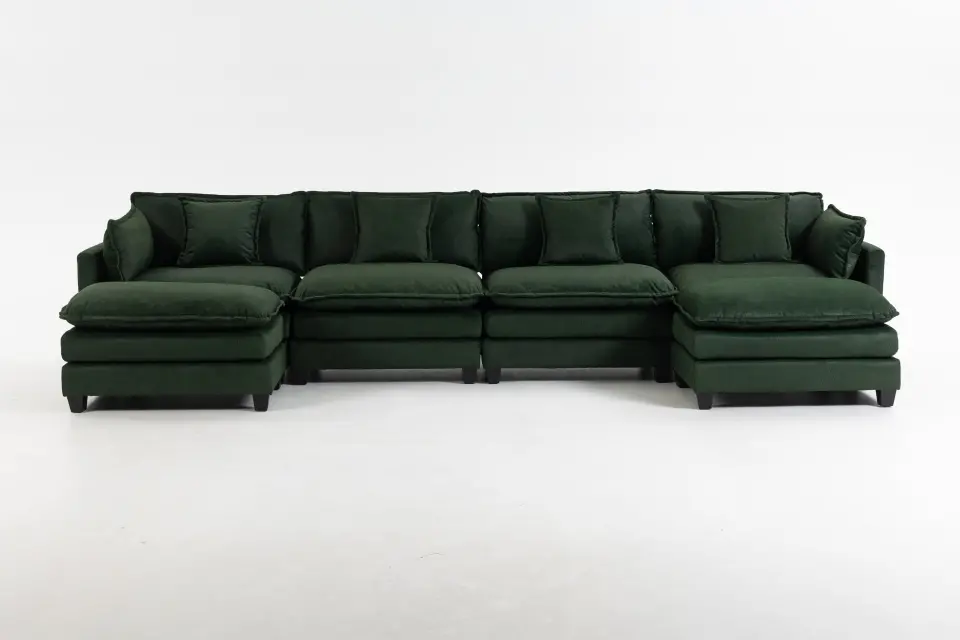 Chenille Four-Seat Modular Sofa with Dual Ottomans thumbnail 25