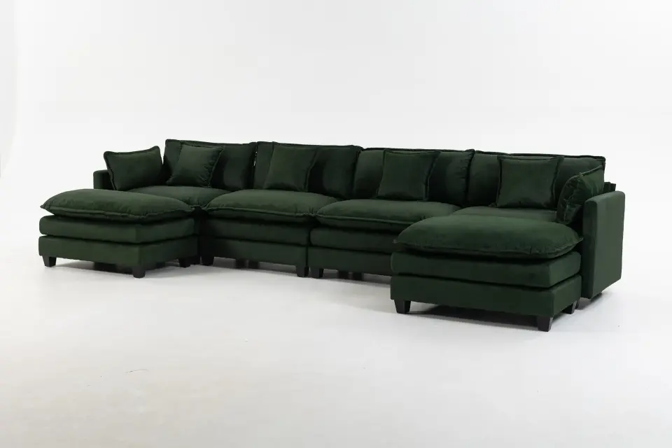 Chenille Four-Seat Modular Sofa with Dual Ottomans thumbnail 29
