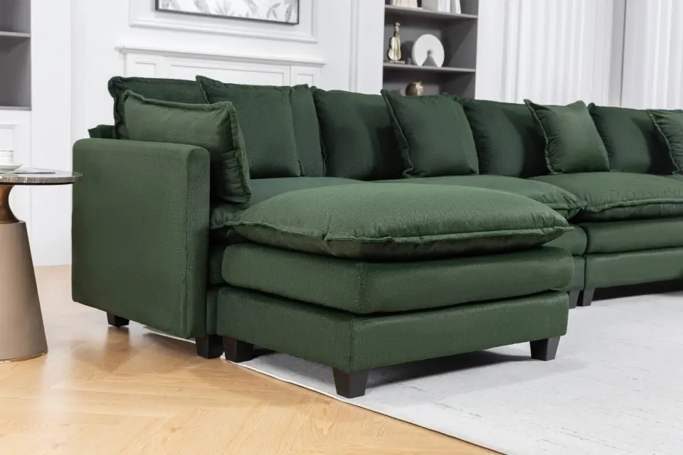 Chenille Four-Seat Modular Sofa with Dual Ottomans thumbnail 39
