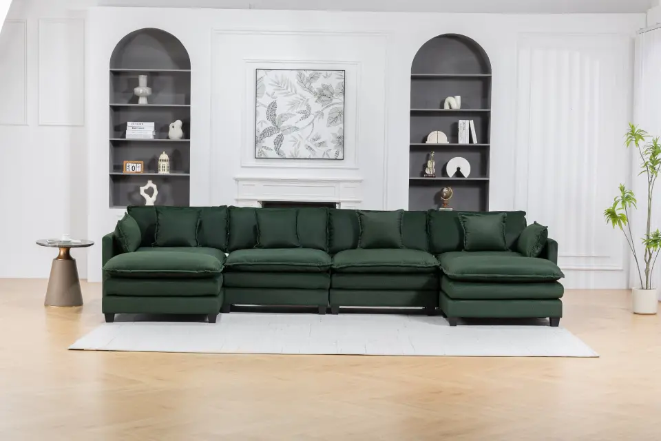 Chenille Four-Seat Modular Sofa with Dual Ottomans thumbnail 42