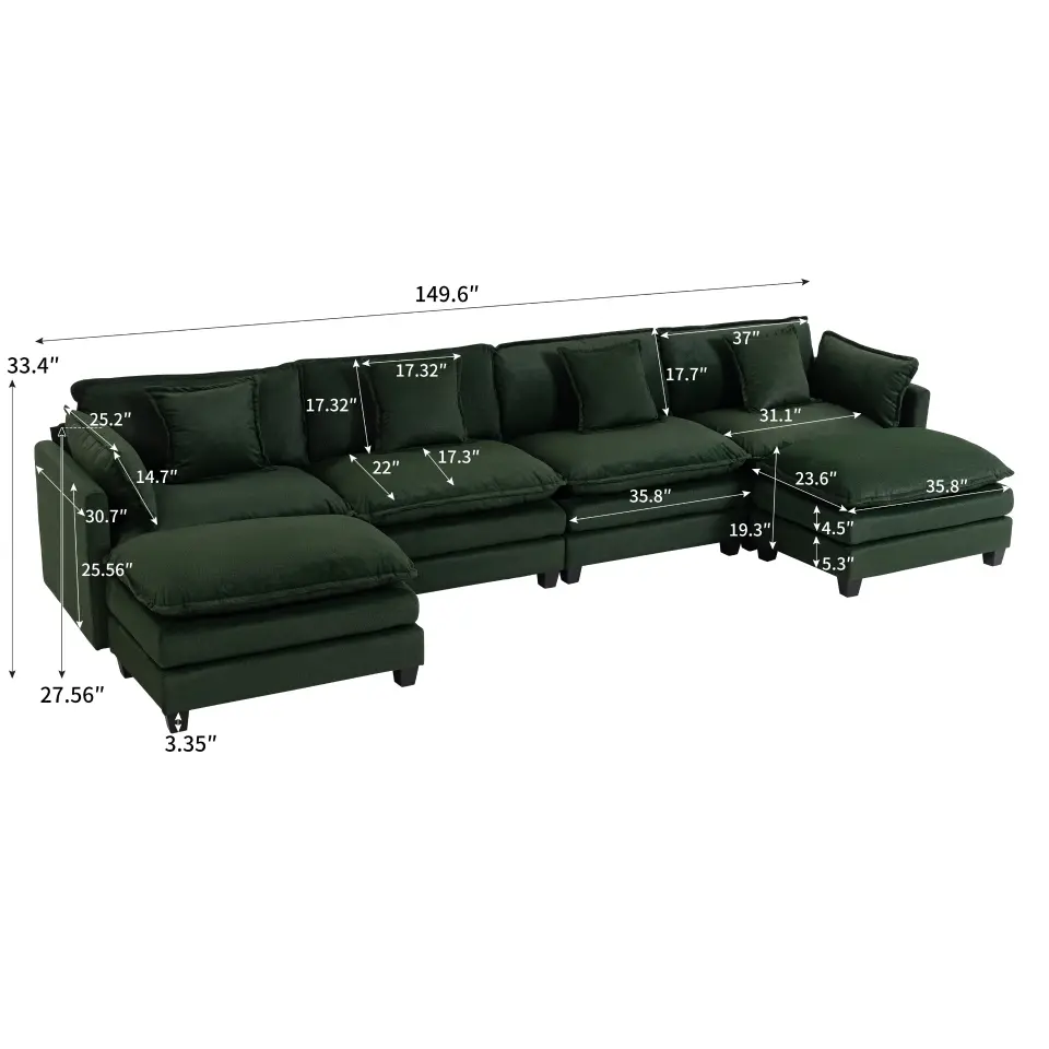 Chenille Four-Seat Modular Sofa with Dual Ottomans thumbnail 45