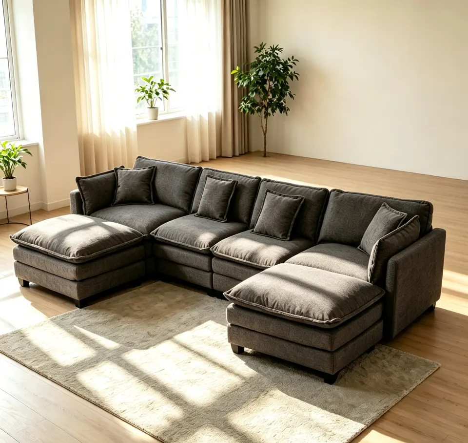 Chenille Four-Seat Modular Sofa with Dual Ottomans thumbnail 46
