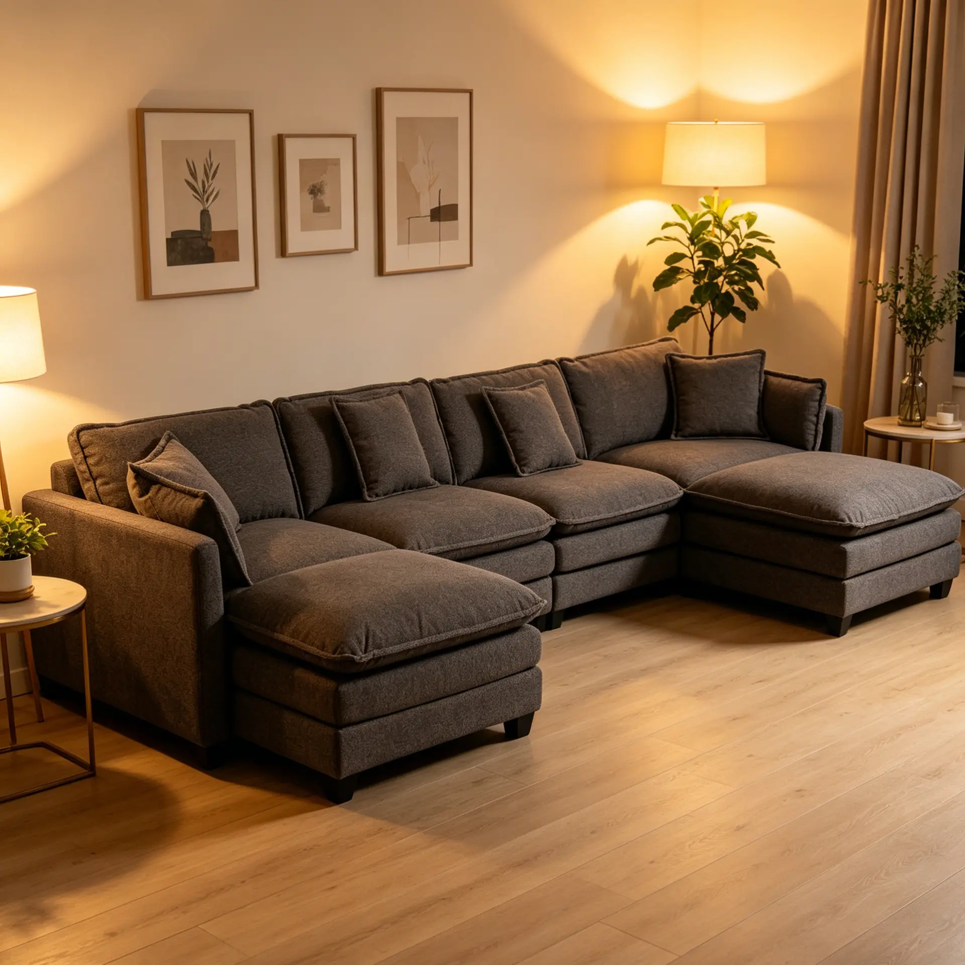 Chenille Four-Seat Modular Sofa with Dual Ottomans - view 47