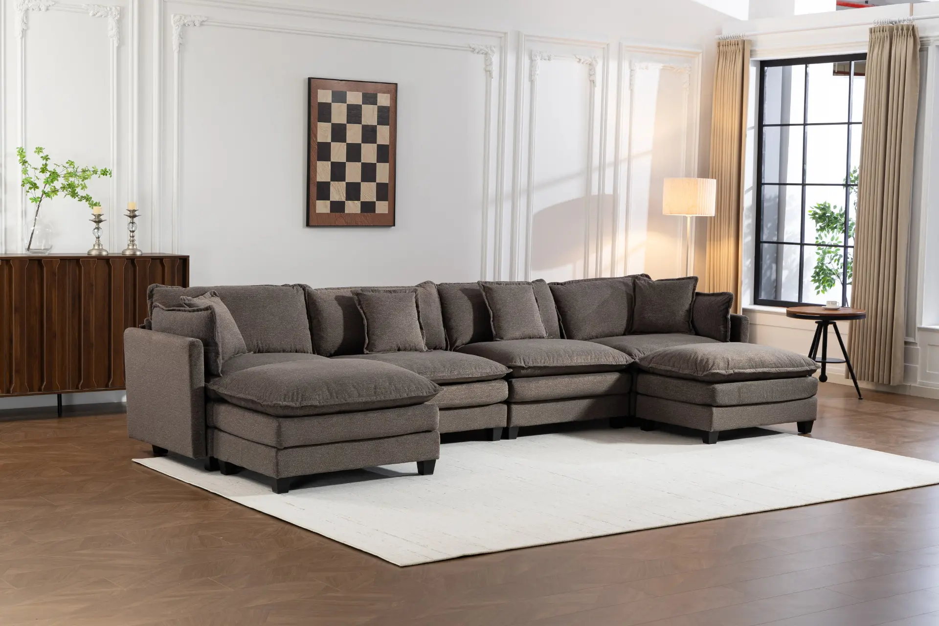 Chenille Four-Seat Modular Sofa with Dual Ottomans - view 48