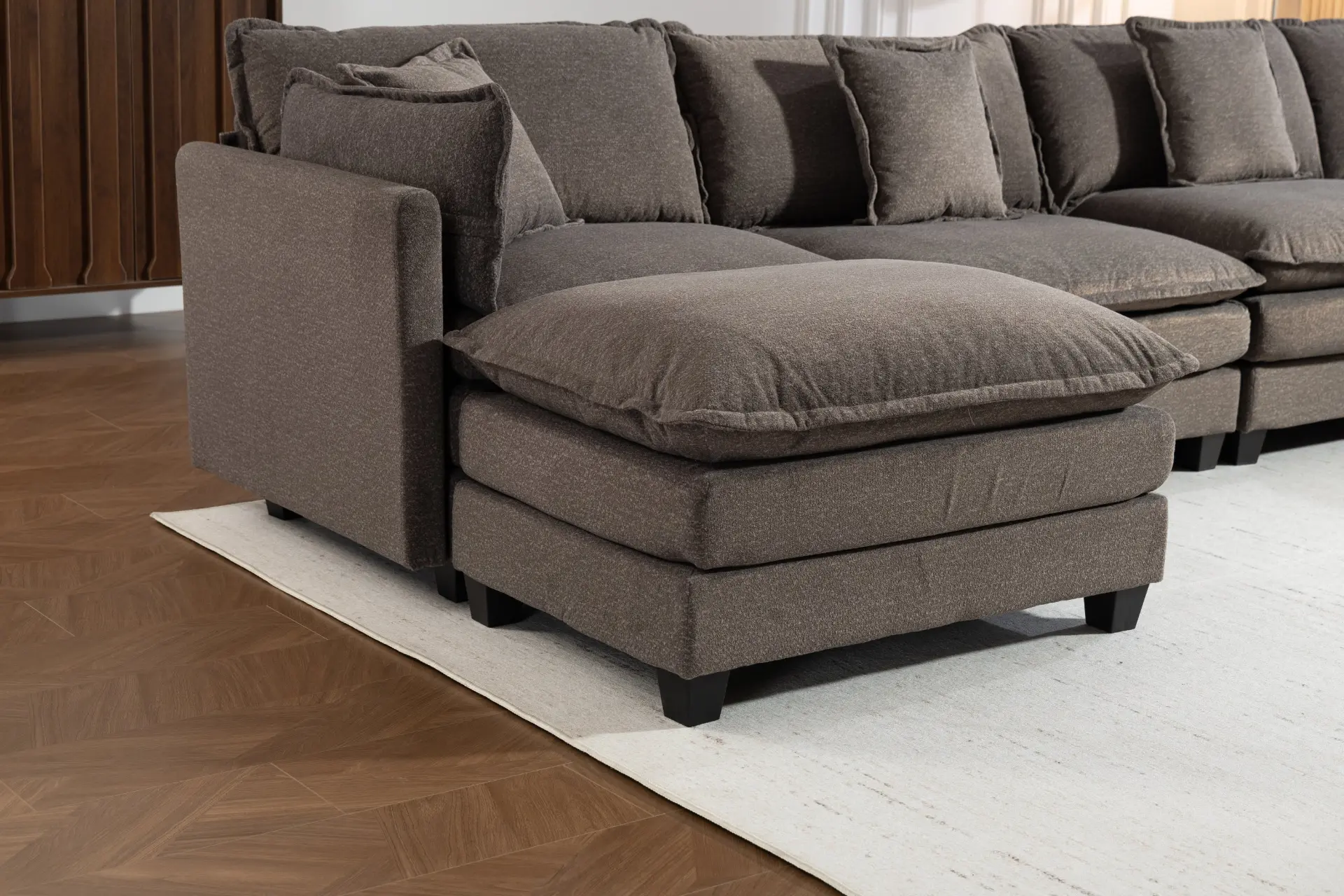 Chenille Four-Seat Modular Sofa with Dual Ottomans - view 49