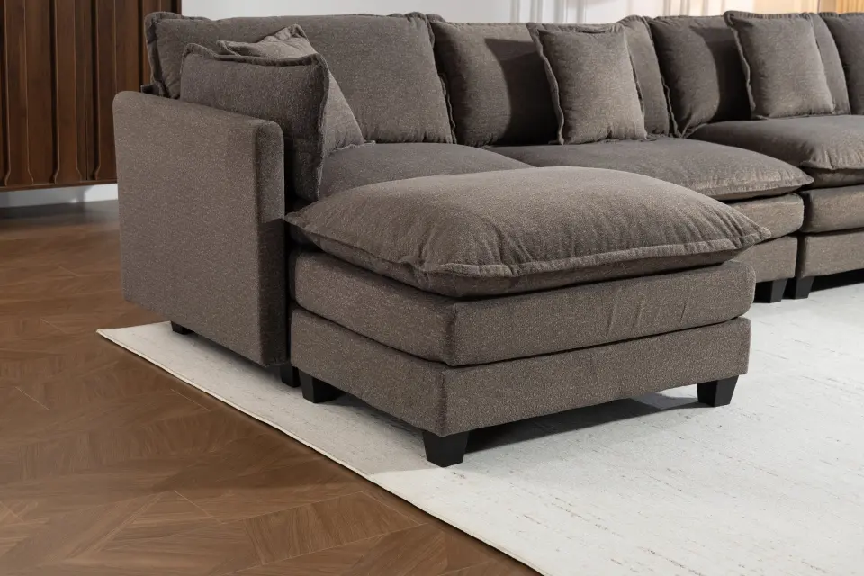 Chenille Four-Seat Modular Sofa with Dual Ottomans thumbnail 49