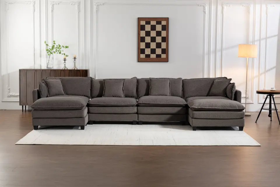 Chenille Four-Seat Modular Sofa with Dual Ottomans thumbnail 51