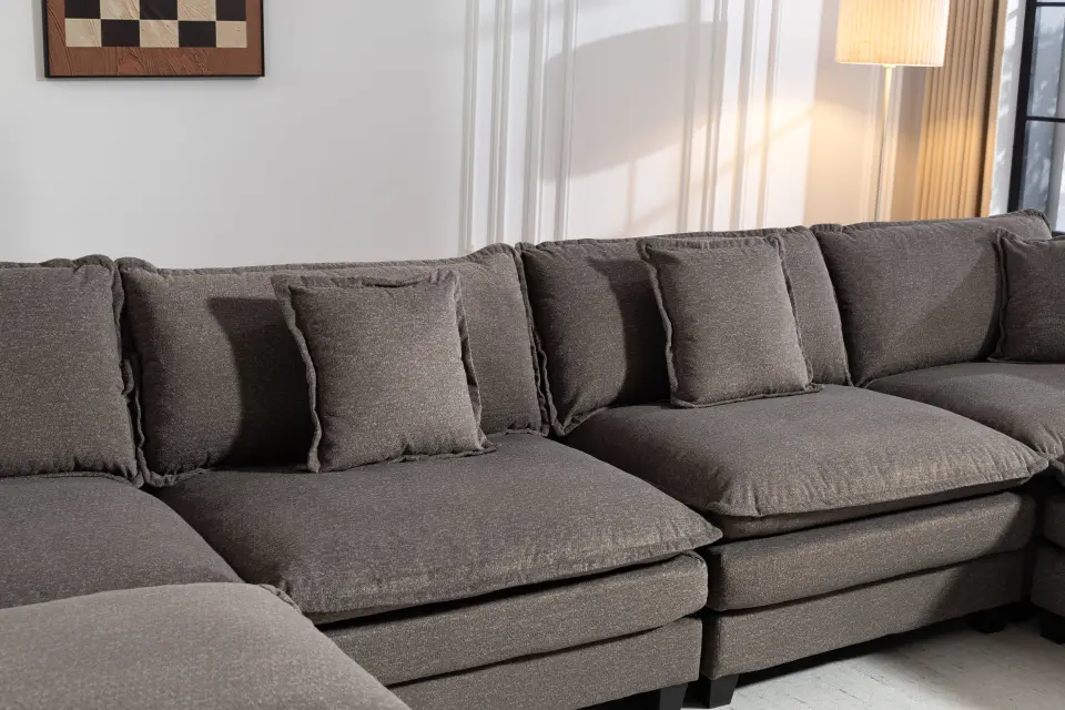 Chenille Four-Seat Modular Sofa with Dual Ottomans thumbnail 53