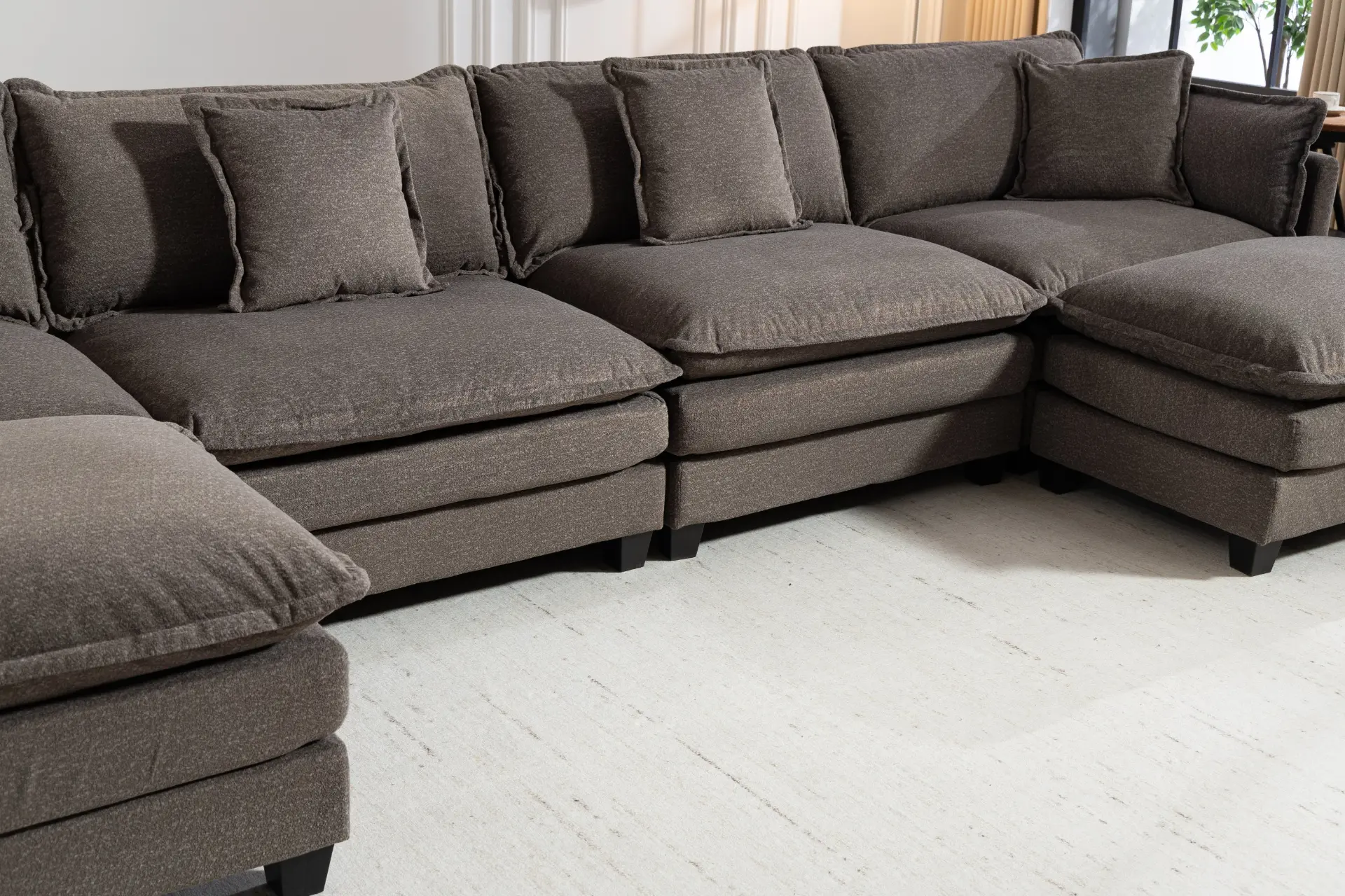 Chenille Four-Seat Modular Sofa with Dual Ottomans - view 54