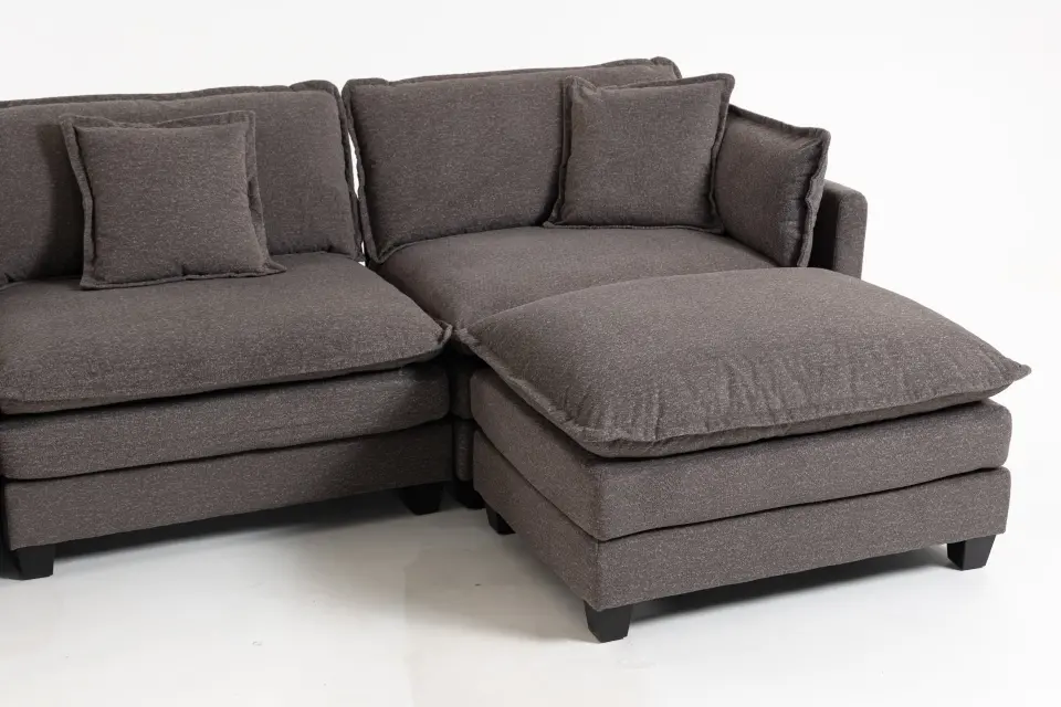 Chenille Four-Seat Modular Sofa with Dual Ottomans thumbnail 57