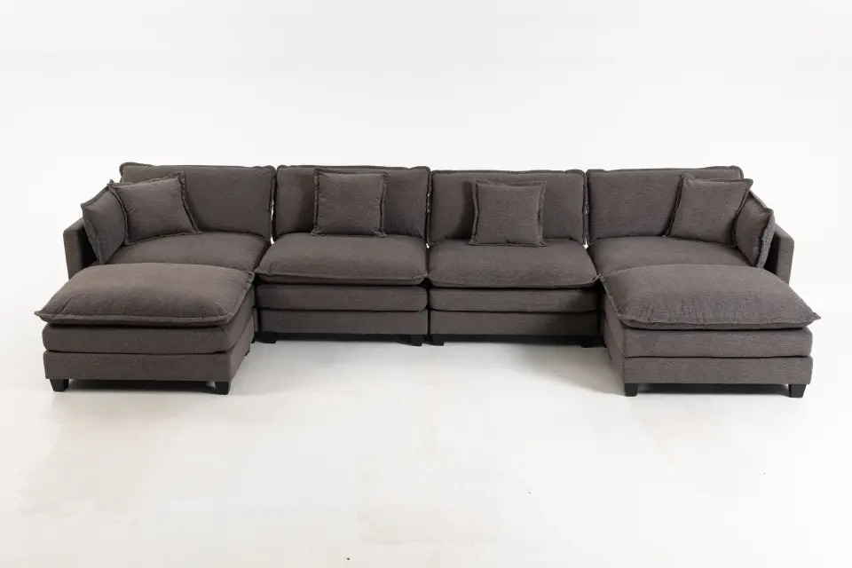 Chenille Four-Seat Modular Sofa with Dual Ottomans thumbnail 58