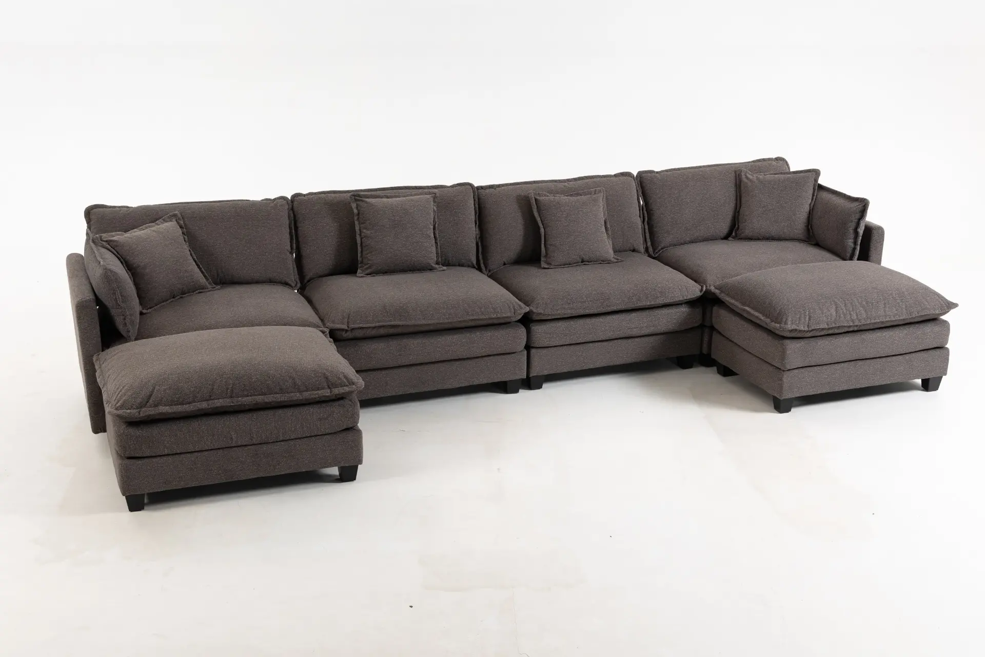 Chenille Four-Seat Modular Sofa with Dual Ottomans - view 59
