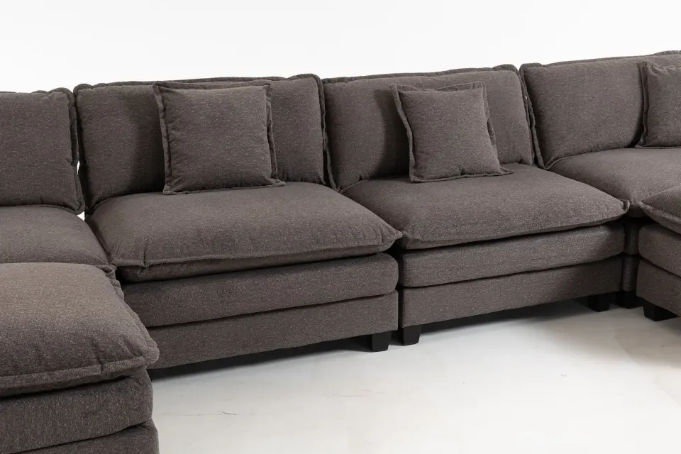 Chenille Four-Seat Modular Sofa with Dual Ottomans thumbnail 62